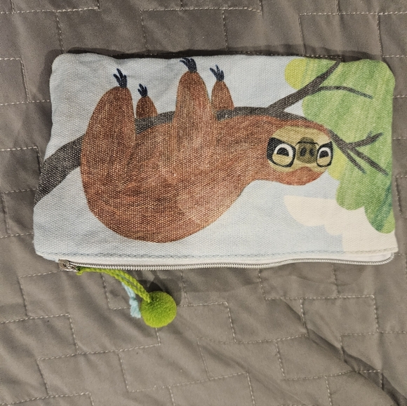 Sloth Print Pouch with Zipper. Makeup Bag,  Pencil Pouch. 8"x 5" - Picture 4 of 5